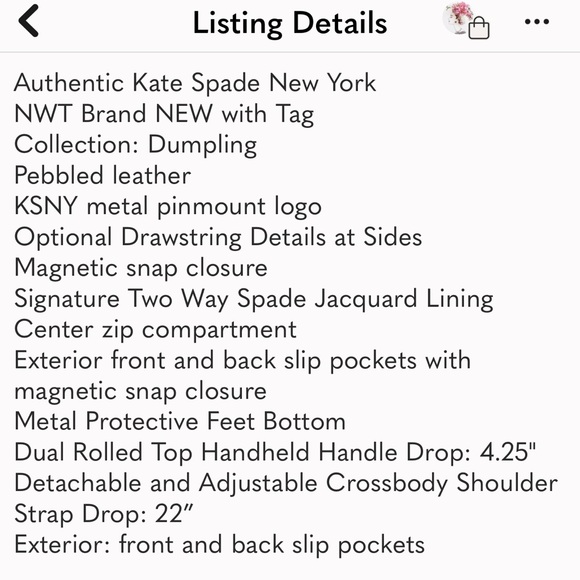 NWT ORIGINAL KATE SPADE SMALL PEBBLED LEATHER BLUEBERRY DUMPLING BAG MSRP $375 - Picture 15 of 15